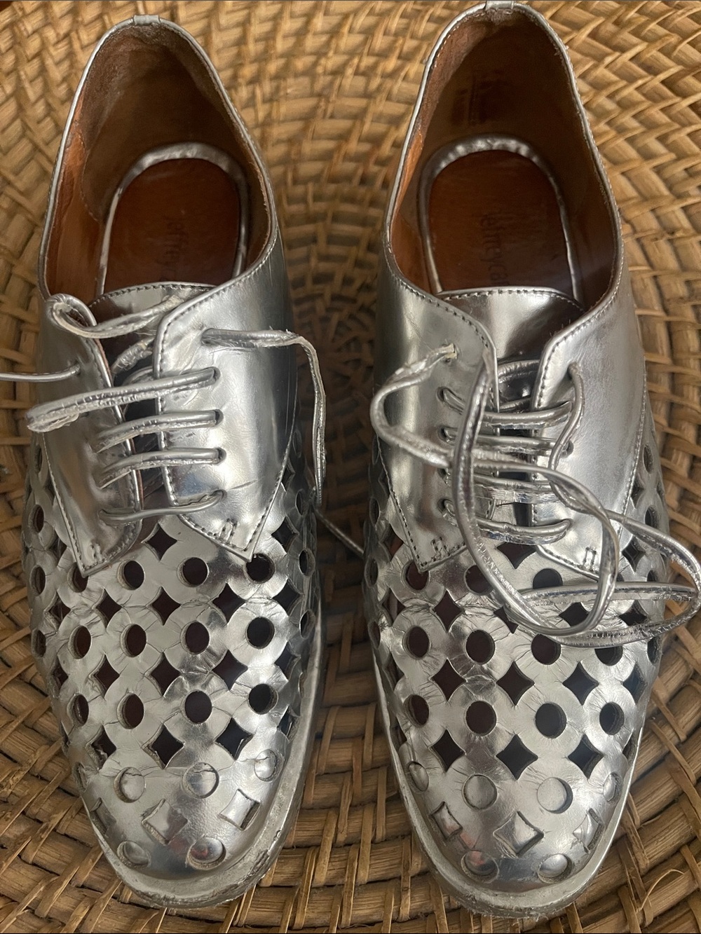 Metallic Silver Oxford Lace-Up Shoes